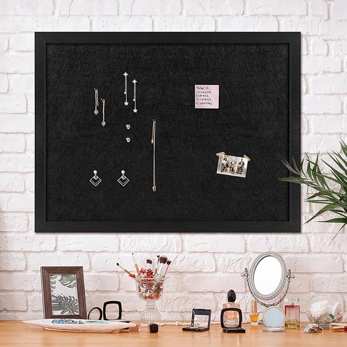 TORASO Cork Board Bulletin Board, 23.5" X 35.5" Cork Boards for Walls with Pins, Eye Bolts, gaskets, Screws, Pin Board for Office, School and Home (BK,60x90cm,1p)