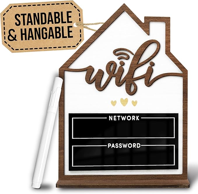 Wifi Sign For Guests - Wood Wifi Password Sign for Home Business, Wifi Board Sign Guest Bedroom Essentials, Guest Room Decor Wooden Wifi Name Sign with Erasable Pen