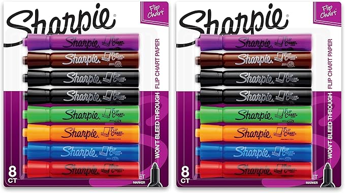 SHARPIE Flip Chart Markers, Bullet Tip, Assorted Colors, 8 Pack (Pack of 2)