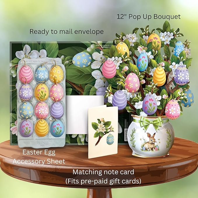 Freshcut Paper Pop Up Cards, Easter Egg Tree, 12 Inch Life Sized Paper House Plants 3D Popup Greeting Card, Easter Card, Thank You Cards, Blank Notecard & Envelope