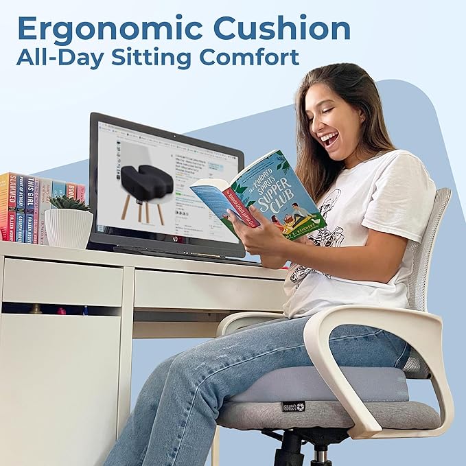 5 STARS UNITED Seat Cushion for Tailbone Pain Relief – Large Memory Foam Lifting Pillow for Coccyx, Hip, Sciatica & Post-Surgery Recovery – Wheelchair, Car, Desk, Gaming & Office Chairs, Light Gray