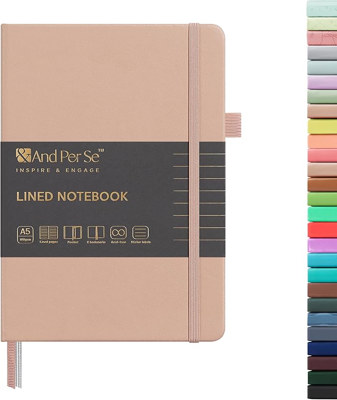 &And Per Se Lined Journal Notebook, 160 Pages, A5 5.7 x 8 inches College Ruled Thick Paper Notebook Journals for Writing, Hardcover Notebooks for Women Men Office School (1 Pack, Apricot)