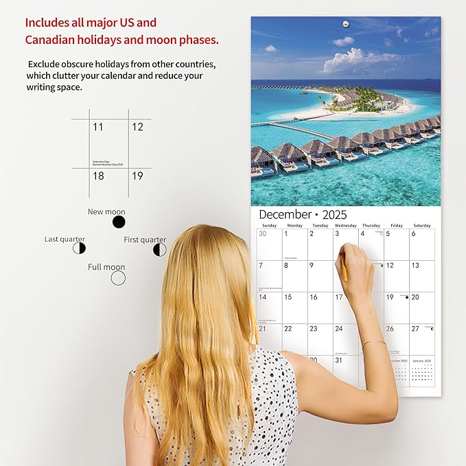 2026 Wall Calendar,Calendar 2026, July 2025 - December 2026, Wall Calendar Tropical Beaches, 12" x 24" Opened,Full Page Months Thick & Sturdy Paper for Calendar Organizing & Planning