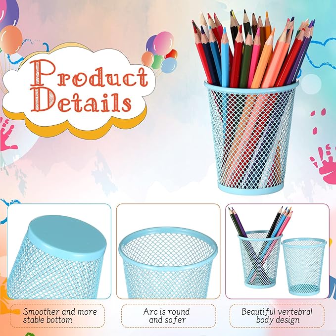Colarr 24 Pcs Mesh Pencil Holder, Colored Metal Pen Holder Metal Pen Cup Desk Organizer Cups Makeup Brush Holders for Desk Home School Office, 4 Colors