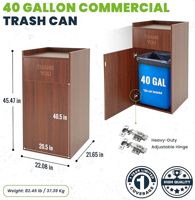 Alpine Restaurant Trash Can Cabinet - Commercial Trash Can 40 Gallon, Garbage Receptacle Indoor with Tray Holder for Restaurants, Cafeterias (Mahogany)