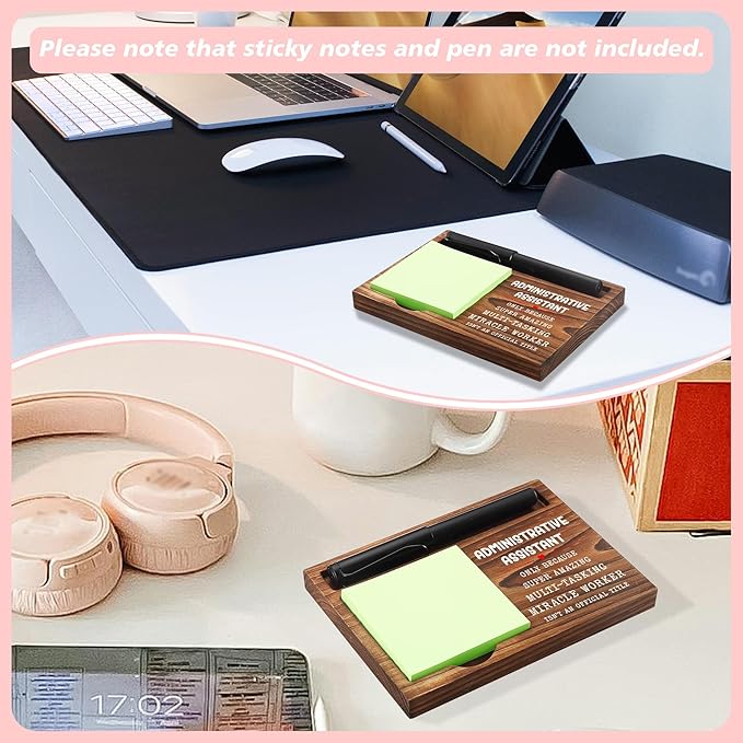 Administrative Assistant Sticky Note Holder Wooden Notepad & Pen Holder 6.5" x 4.7" Sticky Note Pad Holder Dispenser for Desk Administrative Assistant Work Humor Gifts, NPA189