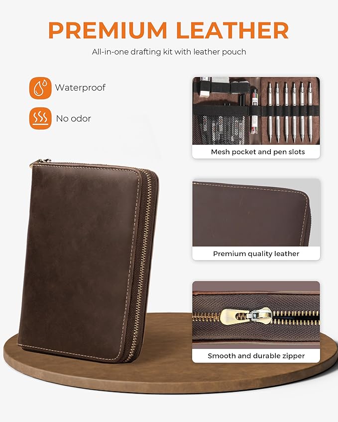 30PCS Silver Metal Mechanical Pencil Set in Leather Case, 0.5/0.7/0.9/2.0mm Art Drafting Pencils with 16 Tubes Graphite Leads (6B 4B 2B HB 2H 4H) & Colored Refills for Sketching, Drawing, Writing