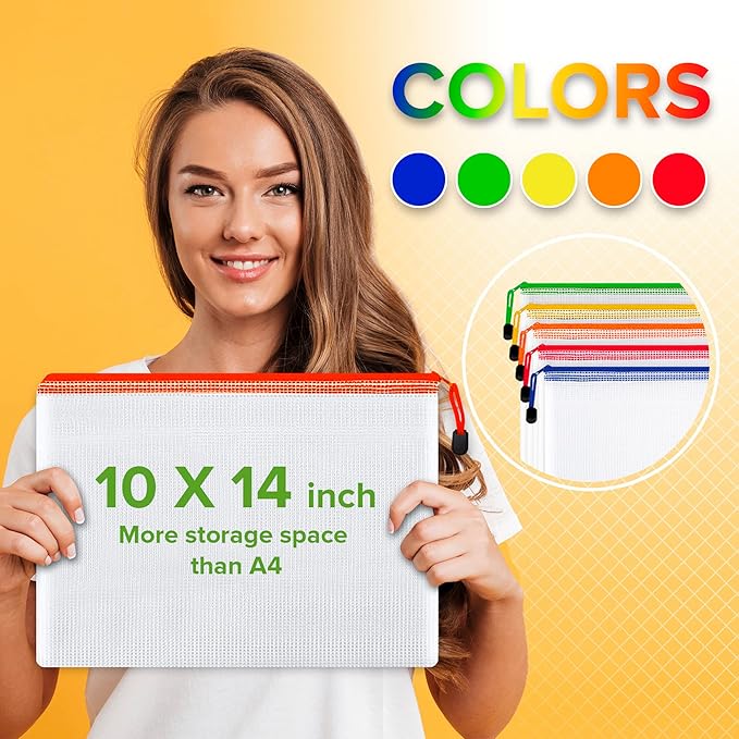 22 Pack Mesh Zipper Pouch Bags 10x14 inch - Plastic Zipper Pouches for Organizing - Document Bags With Zippers - Letter Size Zippered Pouch - Document Pouches With Zippers