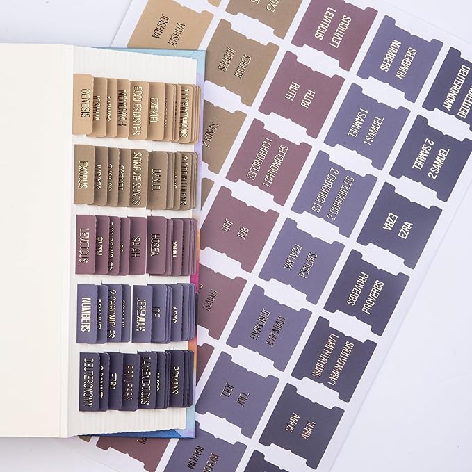 DiverseBee Laminated Bible Tabs (Gold Embossed Lettering), Bible Study Journaling Supplies, Bible Book Tabs, 73 Bible Tabs for Women and Men, Includes 4 Blank Tabs (Olive)