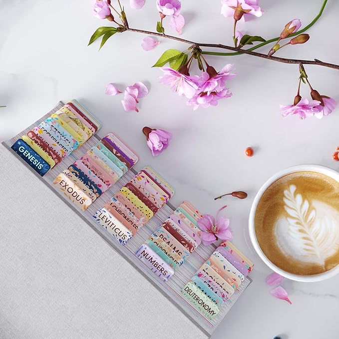Bloom Beauty Bible Tabs for Women – Soul Nourishing Book Summaries – 66 Peel-and-Stick Large Print Laminated Bible Tabs | Bible Study Supplies Gold, Journaling Accessories, Gifts, the Shepherd of Life