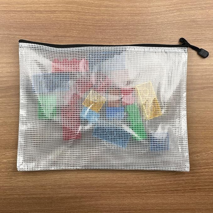 Oaimyy-16 PCS-12 x 16 Inches-Mesh Zipper Pouch, Plastic Zip File Folders Puzzle Bags for Organizing,for Office Supplies,Travel,Home Storage-Multicolor, 12"x 16"