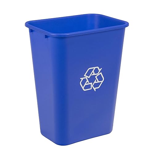 Amazon Basics Trash Can, Rectangular Commercial Office Wastebasket, Recycle Logo, 10 Gallon (Pack of 1), Blue (Previously AmazonCommercial Brand)