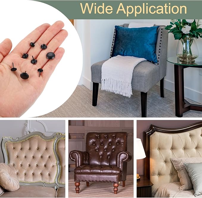 uxcell 200 Pcs Upholstery Tacks, 12 x 13mm Round Head Upholstery Nails Pins Vintage Decorative Furniture Tacks for Chairs Sofas Beds DIY Project, Black