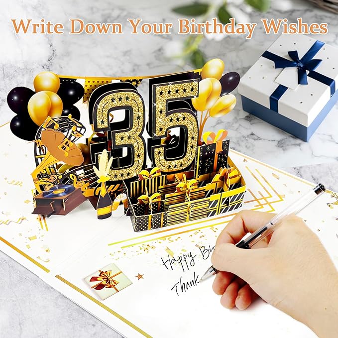 35th Birthday Card for Men Women, 3D Pop Up 35th Birthday Gifts Cards for Him Her, Back In 1990 Funny 35 Year Old Birthday Decorations