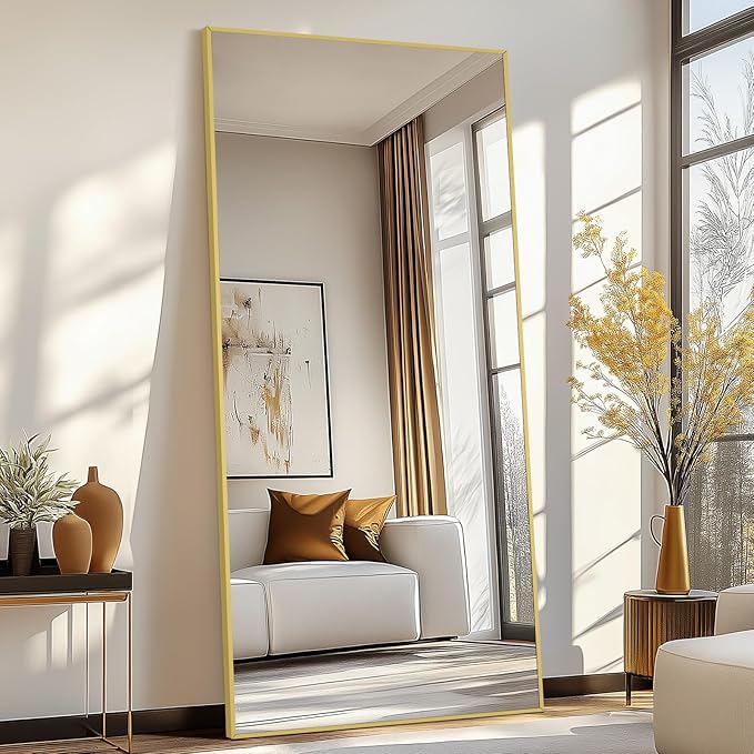 MELOMOIR 76"x34" Gold Mirror Full Length, Gold Floor Mirror for Home Gym Bedroom Living Room, Large Standing Mirror Haning or Leaning, Shatterproof Tempered Glass
