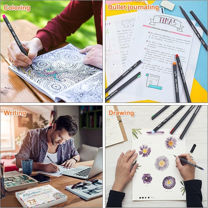 Vanstek 72 Colors Journal Planner Colored Pens, Fineliner Pens for Journaling, Writing Coloring Drawing, Note Taking, Calendar, Planner, Art Office School Gift Supplies