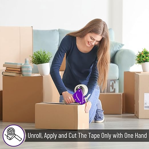 Mr. Pen- Packing Tape Dispenser Gun 2-Inch, 2 Pack with 2 Rolls Tape, Purple Heavy Duty Packing Tape with Dispenser, Packaging Tape, Clear Packing Tape, Tape Gun for Packing Boxes, Moving Tape