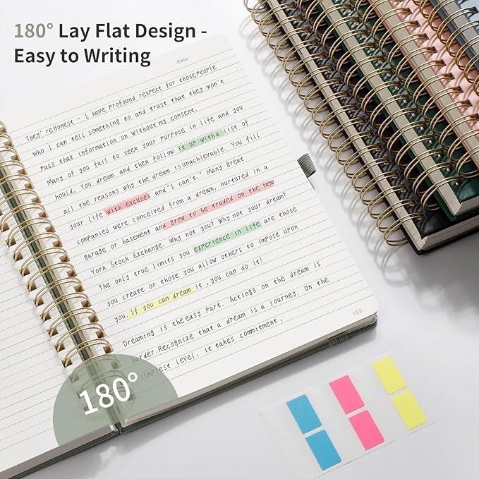 EMSHOI Spiral Notebook College Ruled, 300 Numbered Pages, A5 Small Hardcover Leather, 100 GSM Thick Lined Journal for Women Men Work Writing Journaling Note Taking, 5.7" x 8.22", Light Green