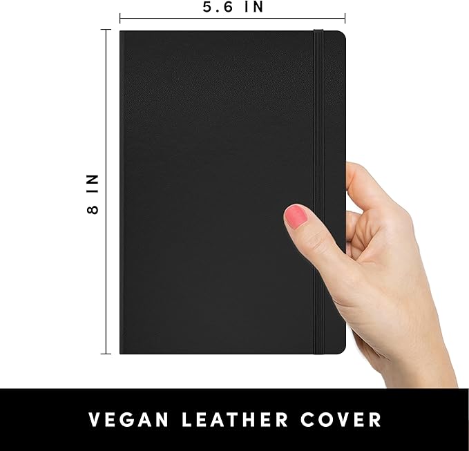 PAPERAGE Lined Journal Notebook, (Black), 252 Pages, Medium 5.6 in x 8 in - 100 GSM Thick Paper – Hardcover Journaling Notebook for Work, School & Note Taking