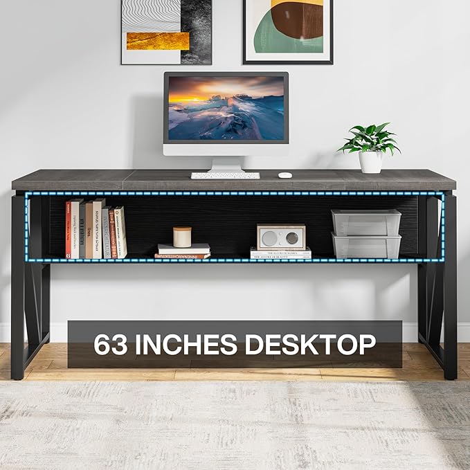 Tribesigns L Shaped Desk with Drawer Cabinet, 63" Executive Computer Desk and lateral File Cabinet, 2 Piece Home Office Furniture with Drawers for Hanging File, Doors with Locks (Gray, 63 inches)