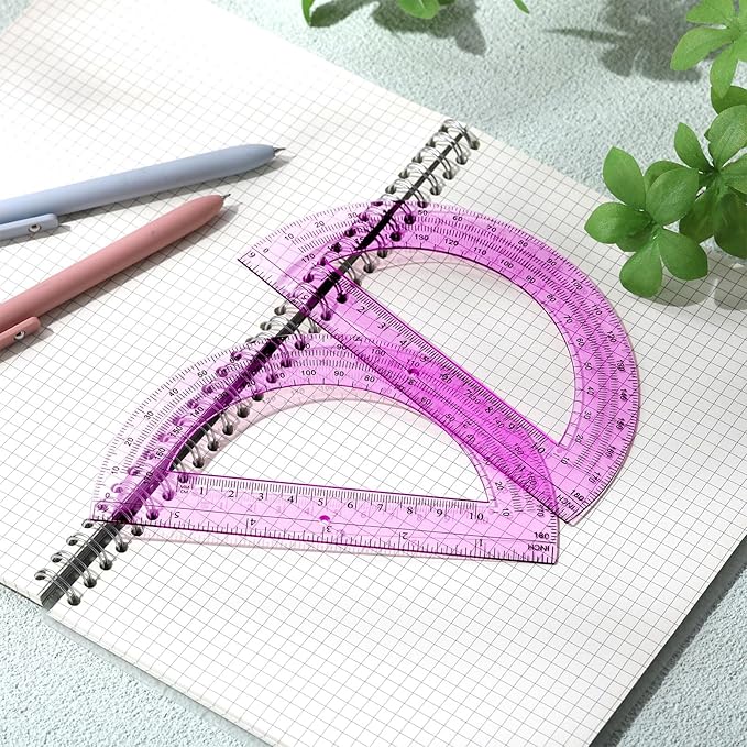 Zonon 2 Pcs 6 Inch Plastic Protractor Math Protractors 180 Degrees Angle Measurement, Translucent for Geometry Classroom Kid Student School Office Supplies(Pink)