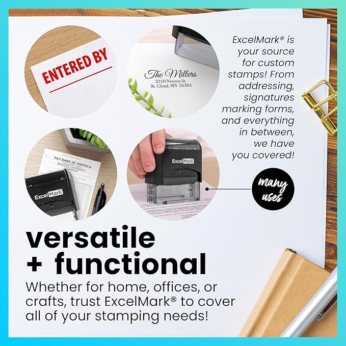 ExcelMark Custom Stamp – Clear & Crisp Impressions – Personalized Self-Inking Rubber Stamp – Use for Address Stamp and More (Large)