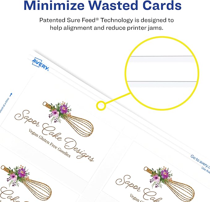 Avery Clean Edge Printable Business Cards with Sure Feed Technology, 2" x 3.5", White, 1,000 Blank Cards for Laser Printers (5874)