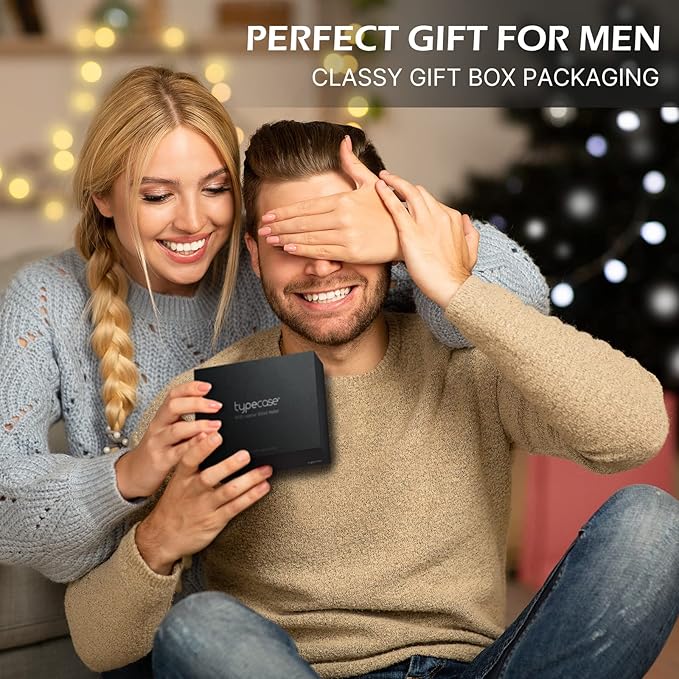 typecase Mens Wallet Card Holder: Pop Up Aluminum Case, Genuine Leather, Smart, RFID Blocking, Slim, Minimalist, Front Pocket - 9-14 Card Capacity | ID Window | Cash Slot (Carbon Fiber)