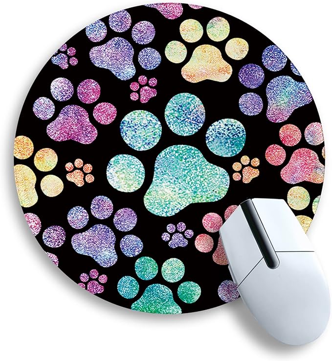 Cat Paw Round Mouse Pads for Desk, Funny Small Mousepad for Laptop Gaming, Stitched Edge Non-Slip Rubber Base, Cute Home Office Decor Desk Accessories Office Supplies Gift for Women Teen Girls