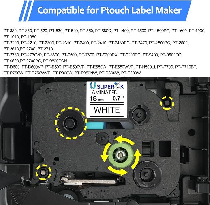6PK 18mm 0.7'' Laminated White Tape Compatible for Brother P-Touch Label Maker Tape TZe-241 TZe TZ Label Tape TZ-241 TZe241 TZ241 Black on White for PT-D400 D410 D600 D610BT D460BT