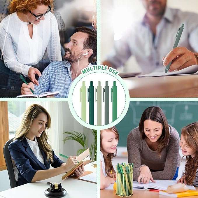 25 Pcs Ballpoint Pens Bulk Retractable Writing 1. 0 mm Black Ink Cute Pens Smooth Writing Color Fancy Gift for Teacher Student Employee Office School Home Baby Shower Supplies (Green Series)