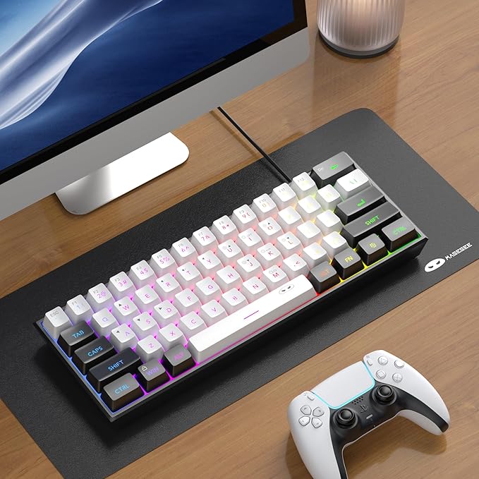 MageGee Mini 60% Gaming Keyboard, RGB Backlit 61 Key Ultra-Compact Keyboard, TS91 Ergonomic Waterproof Mechanical Feeling Office Computer Keyboard for PC, MAC, PS4, Xbox ONE Gamer(Black White)……