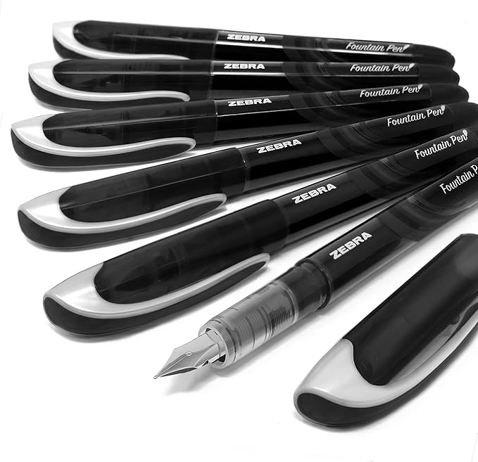 ZEBRA Fuente - Disposable Fountain Pen - Black Ink - Pack of 6