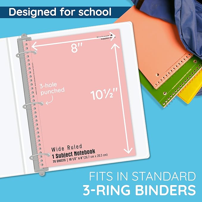 Blue Summit Pastel Spiral Notebooks, 1 Subject Pastel Notebooks Wide Ruled, Paper School Bulk Notebook, 12 Pack