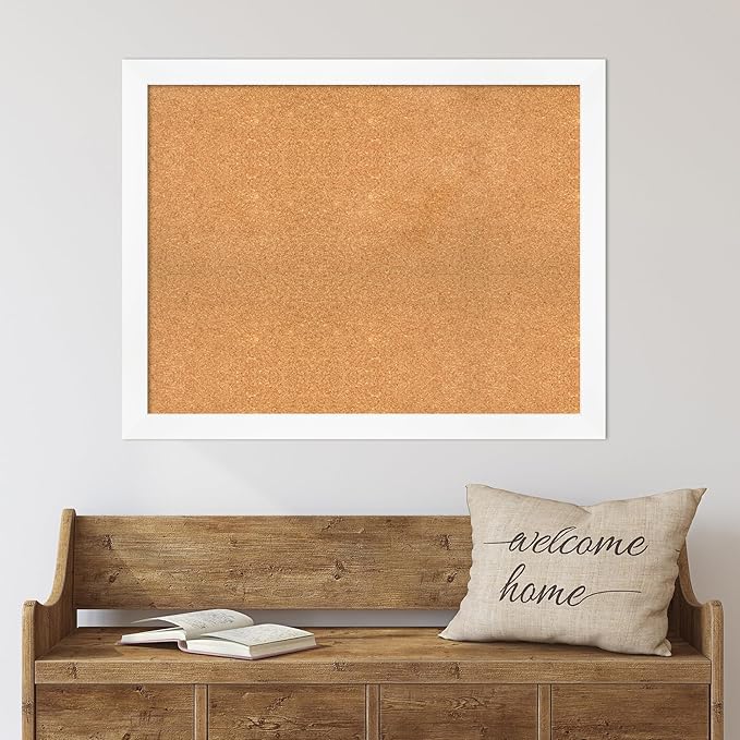 Amanti Art Natural Cork Board for Wall, 29x37 Vision Board with White Frame, Large Corkboard Office Decor for Home Organization, Modern Corkboard Pinboard to Display Items for Home Organization in