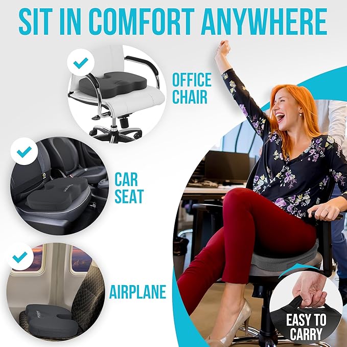 FORTEM Seat Cushion and Lumbar Support for Office Chair, Desk Chair Cushion, Memory Foam Office Chair Cushion, Non Slip Sitting and Back Pillow for Gaming, Car Seat Cushion, Chair Pad, XL