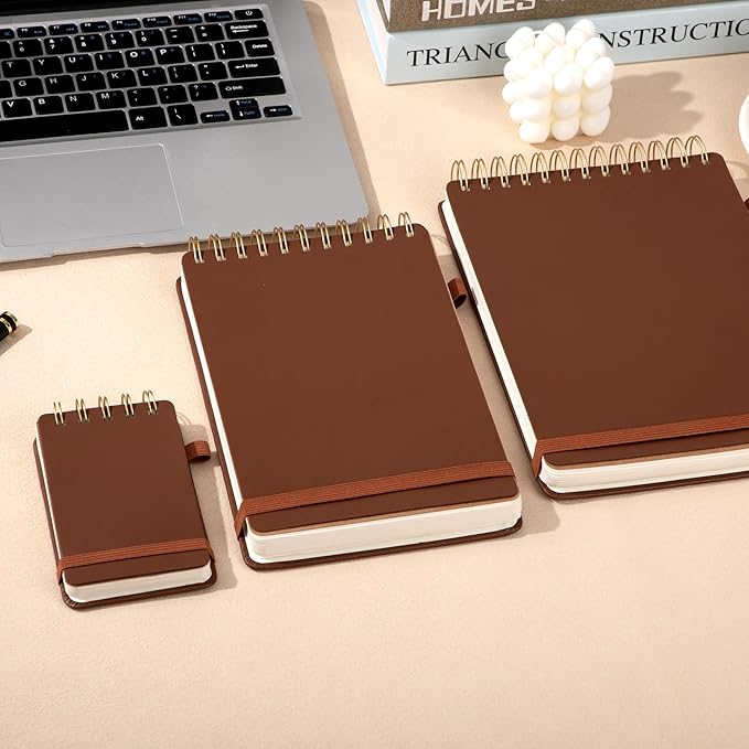 Yoment Top Spiral Notebook Leather Steno Pads 240 Pages Spiral Notepad for Work 5x7 Top Bound Steno Notebook, 100 GSM Thick Paper, Left Handed Notebooks for Office College School, Brown