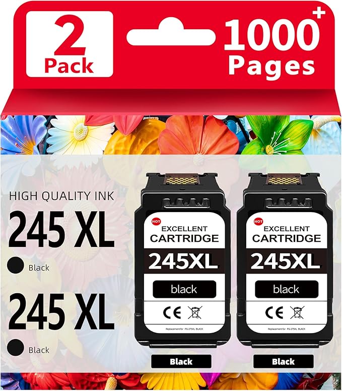 Replacement for Canon 245XL Black Ink Cartridges for Canon 243 Black Ink PG-245-High Yield, Compatible with Cannon MX490 MX492 MG2500 MG2522 MG2525 MG3022 MG2920 TS3100 TS3122 TS3300 TS3322