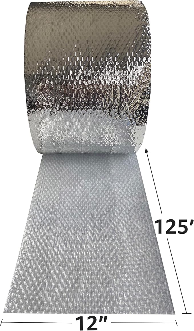 USA Reflective Insulation Roll, Bubble Insulation Roll for Summer Heat, Bubble Pack , 12" Width x 125' Length, Reflective for Colder Climates