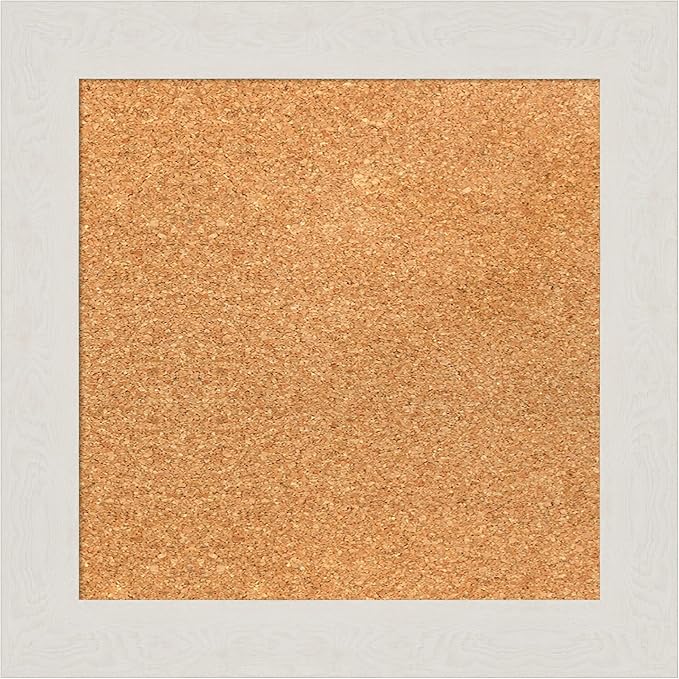 Amanti Art Natural Cork Board for Wall, 17x17 Vision Board with White Frame, Small Corkboard Office Decor for Home Organization, Country Rustic Corkboard Pinboard to Display Items for Home