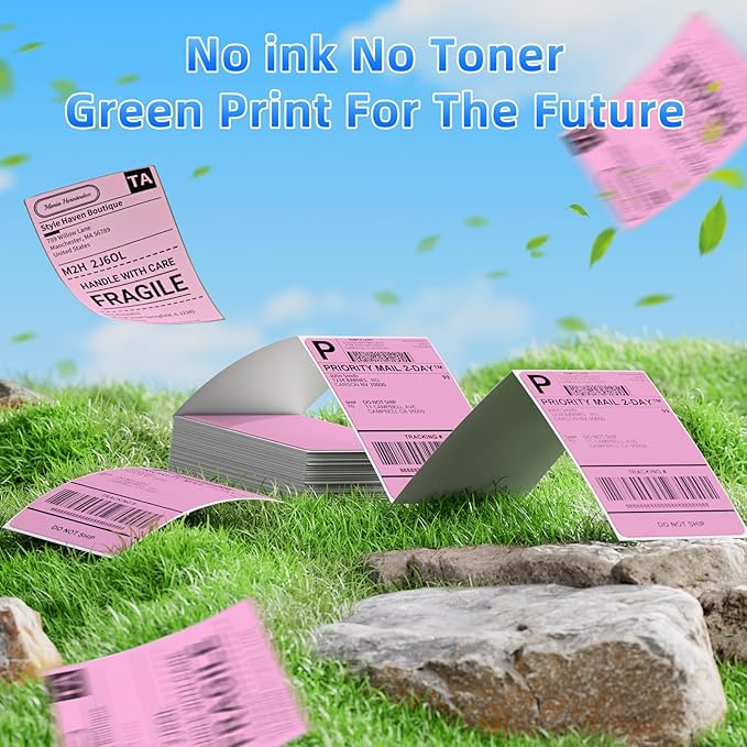 4x6 Pink Thermal Labels, 1 Packs of 500 4x6 Fold Labels - Compatible with JADENS, ASprink, Phomemo, Rollo, Zebra, Omezizy and Other Thermal Printers