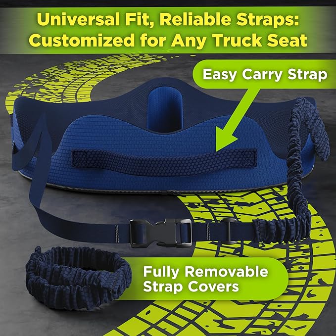 Large Truck Seat Cushion for Truck Driver Seat Cushion - Upgraded Back Support, CertiPUR-US® Certified - Thick Memory Foam, Pain Relief for Hours of Driving, Trucker Approved Big Rig - Navy
