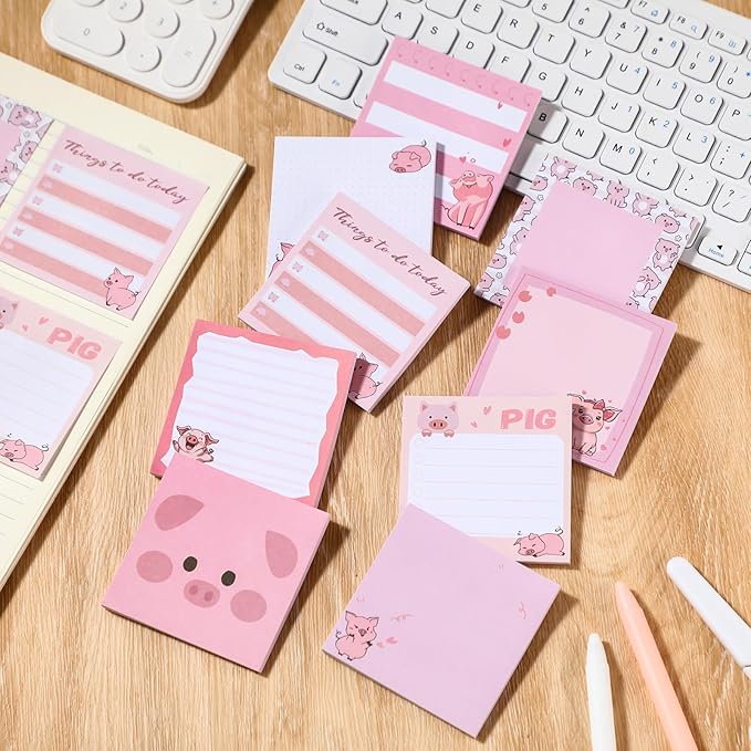 9 Pads Cute Sticky Notes Cartoon Animal Self Stick Notepads 3x3 Inches Notes Adhesive Memo Pad Office Decor Gifts for Students School Office Meeting(Piggy)