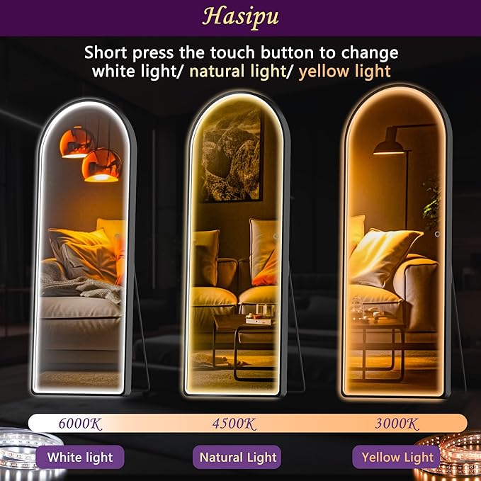 Hasipu 65" x 22" Led Mirror Full Length, Full Body Mirror with Lights, Arch Design, Wall Mounted, Modern Style
