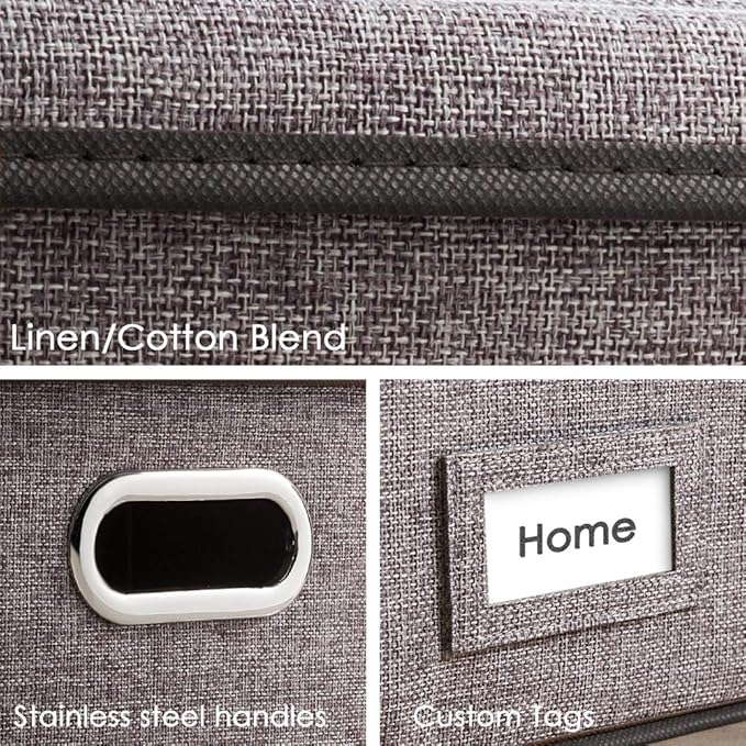 PRANDOM File Organizer Box - Set of 1 Collapsible Decorative Linen Filing Storage Hanging File Folders with Lids Office Cabinet Letter Size (15x12.2x10.75 inch)