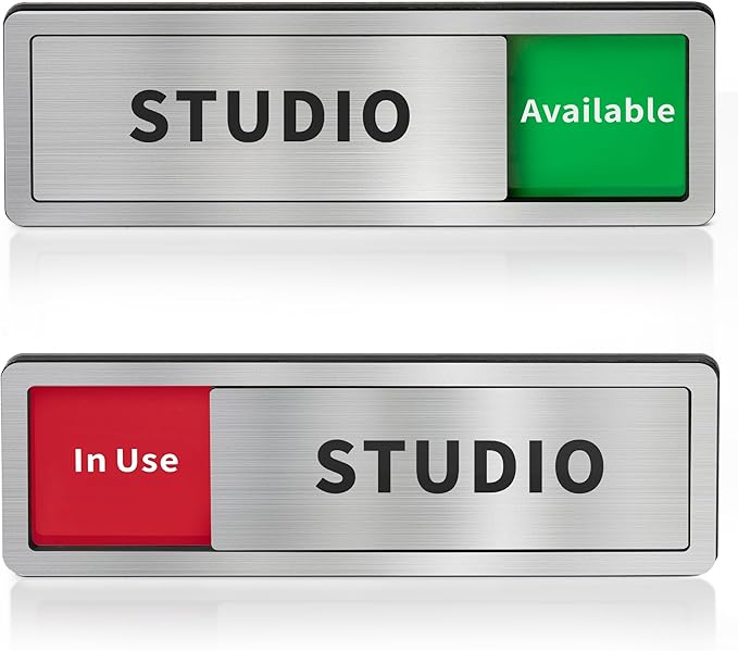 Studio Room Door Sign with Slider, Do Not Disturb Privacy Office Sign, In Use/Available Acrylic Sliding Indicator for Business Hospital Home, Brushed Silver 8" x 2.6"