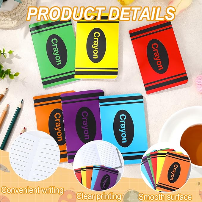 24 Pack Mini Crayon Notebooks Back to School Bulk Favor Crayons Pattern Small Journals Pocket Notepad Cute Notebook for Students Teacher Appreciation Gift First Day of School Classroom Prize 5x3 Inch