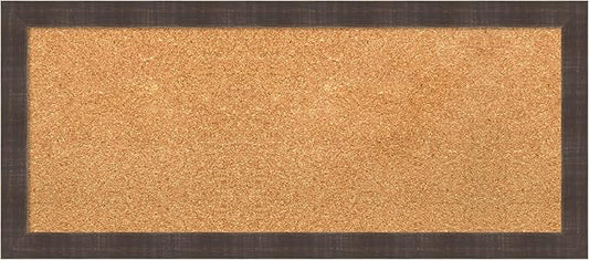 Amanti Art Natural Cork Board for Wall, 14x32 Vision Board with Brown Wood Frame, Medium Corkboard Office Decor for Home Organization, Rustic Farmhouse Corkboard Pinboard to display items for home