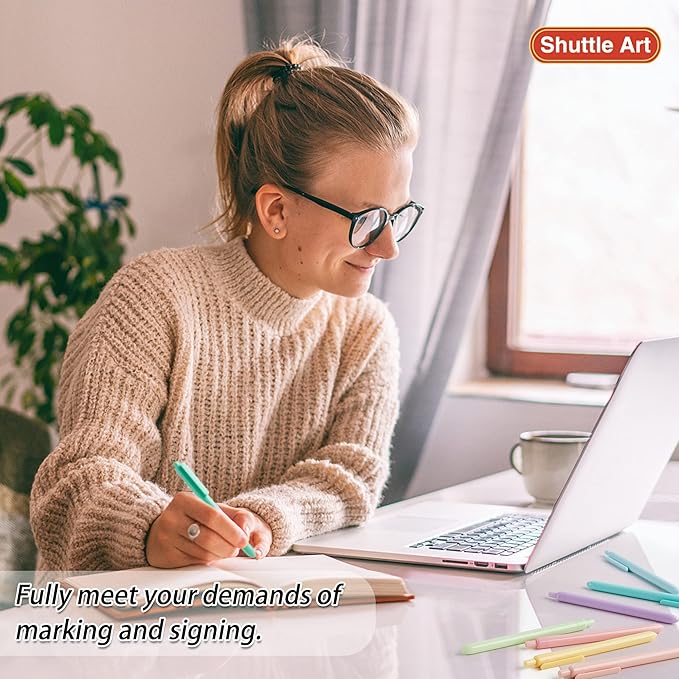 Shuttle Art Ballpoint Pens, 15 Pack Pastel Retractable Black Ink Ball Point Pens, Cute Pens 1.0mm Medium Point Quick Drying for Writing Journaling Taking Notes School Office Home