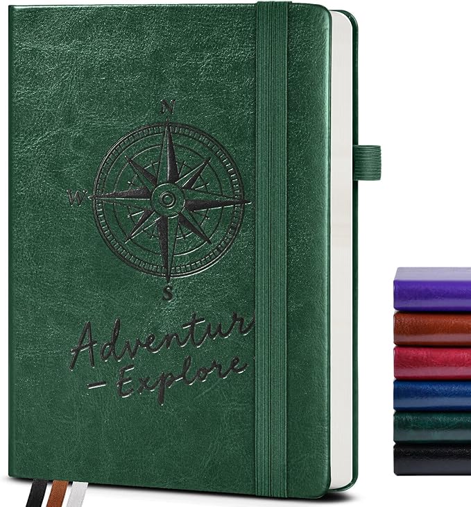 Graph Notebook for Women Men, 160 Pages Grid Paper Journal, A5 Hardcover Vintage Leather Graphing Notebooks for School, Work, College Ruled, Inner Pocket, 5.8"x8.5" (Green)